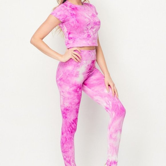 New Fashion Pants - NEW 📌New Fashion Fuchsia Tie Dye 2 Piece Leggings and Short Sleeve Crop Top Set